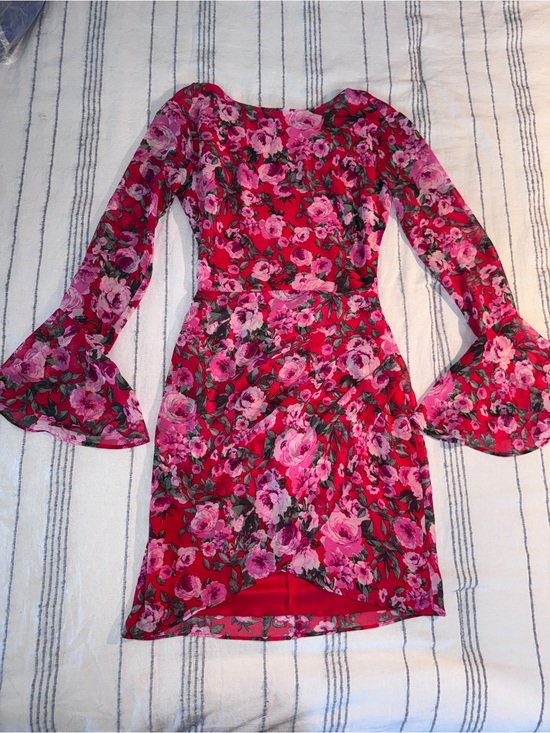 B Darlin Dresses & Skirts - B Darlin Red & Pink Floral Long-Sleeve Wrap Dress